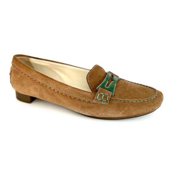 Tod's Shoes - Tod's Suede Leather Driving Loafer Flats Camel Tan & Tiffany Blue Preppy Slip On